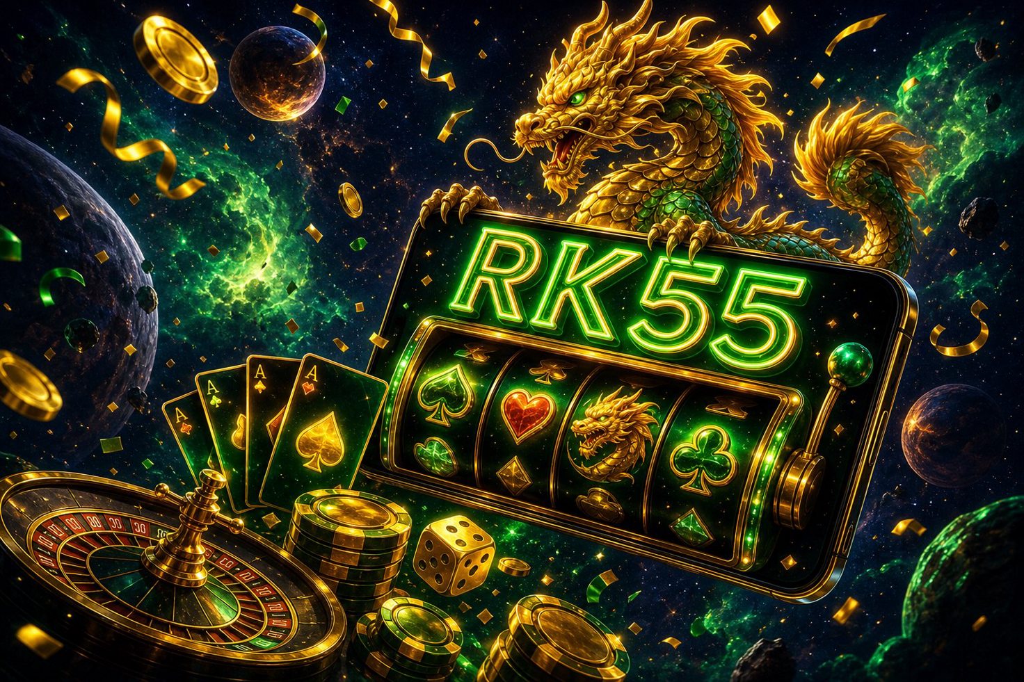 Tampilan halaman utama Mahjong Wins di RK55 dengan menu dan hadiah